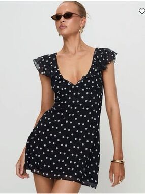 Princess Polly Black Polka Dot Ruffle Sleeve Mini Dress